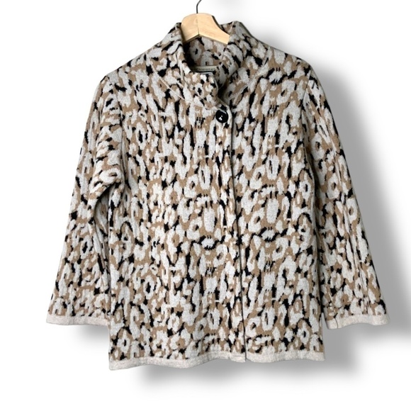 CHIARAMENTE Wool Blend One Button Animal Print Cardigan / Jacket MADE IN ITALY M - Picture 3 of 10